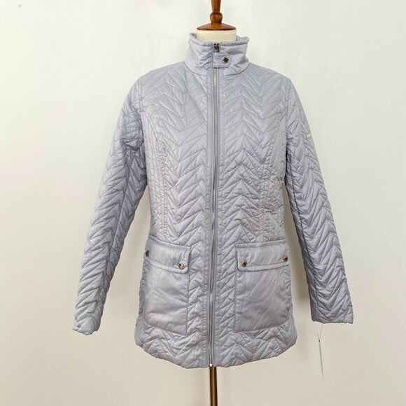 Via Spiga Womens Quilted Cargo Jacket Front Pockets Moonstone Grey M Medium - Picture 2 of 9